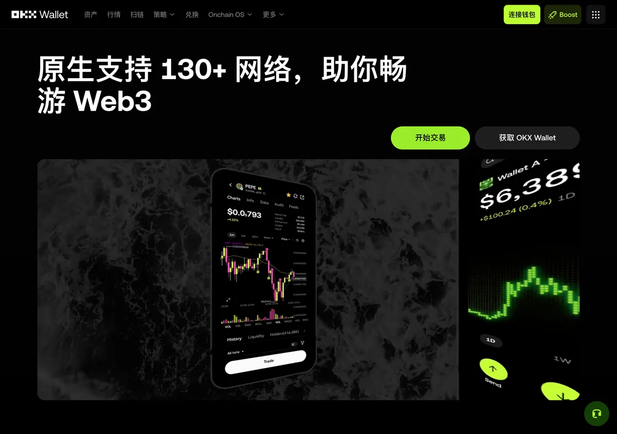 OKX Wallet 欧易 Web3 钱包官网首页:自托管、支持 130+ 网络